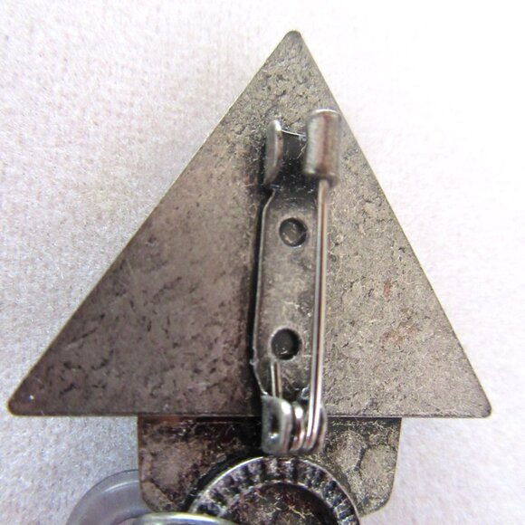 Vintage hammered pewter tone geometic metal brooch with dangling beads-lapel pin - Picture 3 of 5